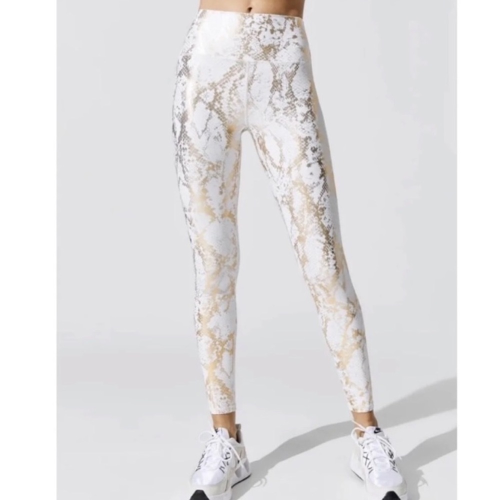 Carbon38 Lot of 2;Metallic Gold & White Snake Print Foil HighRise Leggings S NWT